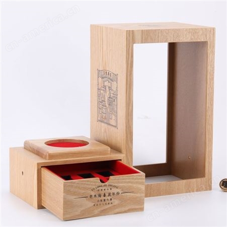 东尚木业木盒包装红酒礼盒橡木酒盒两层可抽拉实木酒包装盒定制