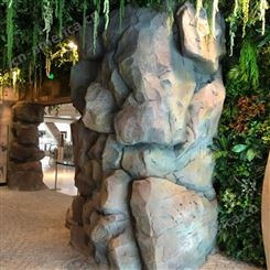 湖 南景观石批发厂家 餐厅水泥塑石假山 造景园林装饰广雕方案规划