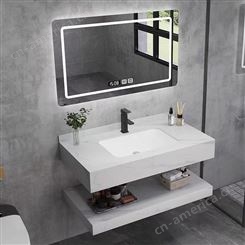 轻奢现代双层岩板一体浴室柜组合卫生间洗脸面手池洗漱台盆智能柜