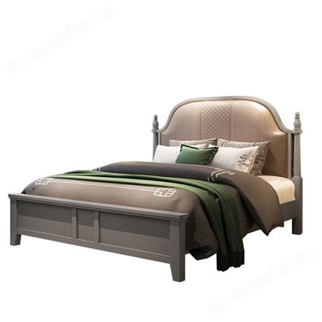 搏德森美式实木双人床轻奢主卧高箱储物床1.8米软包婚床家具