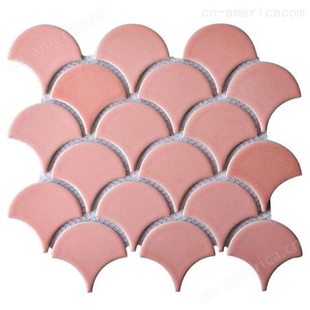 鱼鳞砖扇形马赛克 窑变粉色伞形背景墙 浴室卫生间瓷砖淋浴防滑地砖